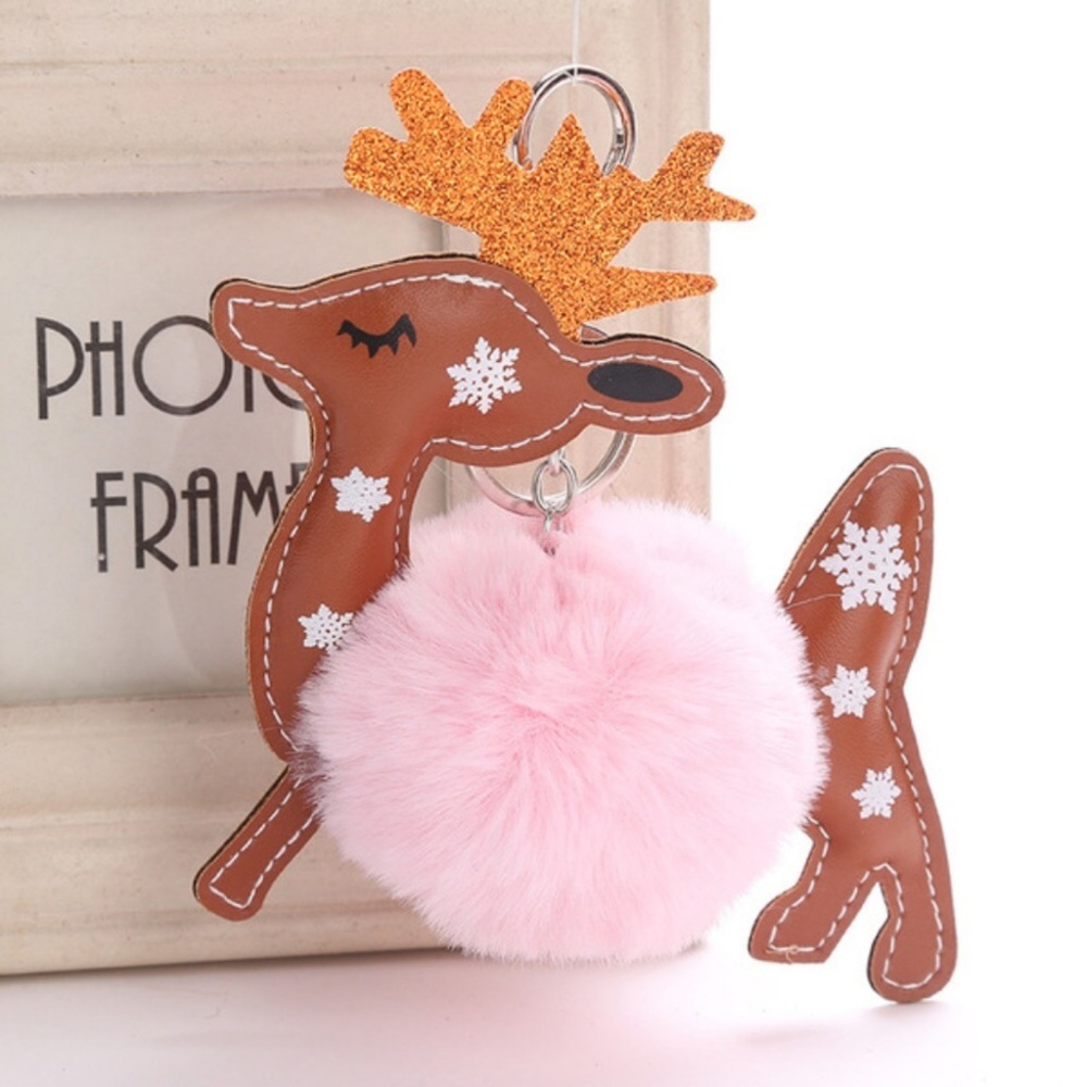 Holiday Reindeer Key Chain Pom Poms, NWT